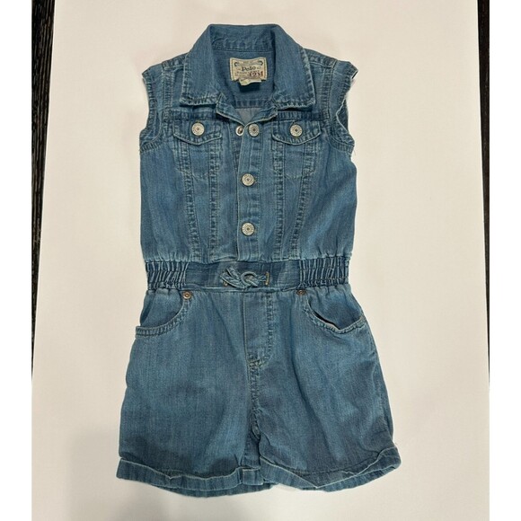 Polo Ralph Lauren Denim Romper Size 12 months Baby Girl  Vintage - Picture 1 of 4